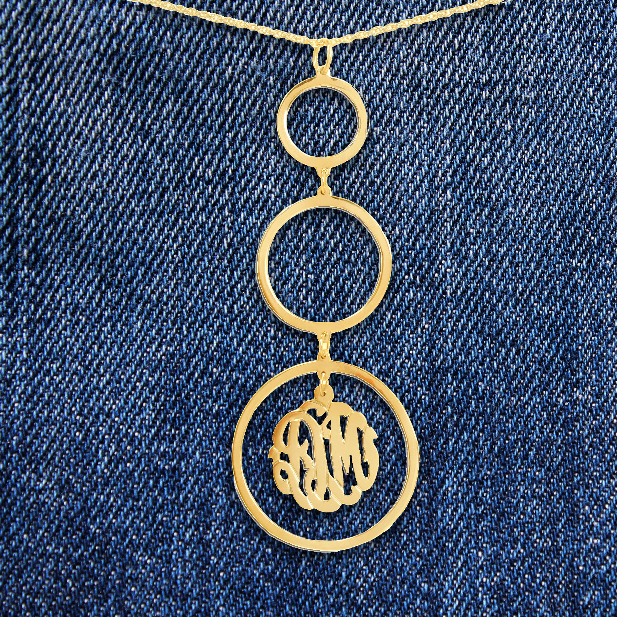 Heights Jewelers Personalized Triple Pendant Monogram Necklace in Sterling Silver