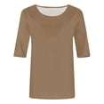 thumbnail image 4 of T-shirts pour Femmes Col Rond Manches 3/4 Blouse Imprimée Confortable Hauts d'Été pour Femmes Kaki L, 4 of 4