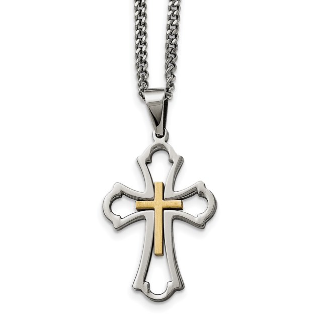 Collier en Acier Inoxydable Jaune Croix Plaquée Ip Brossé/poli 22 Po