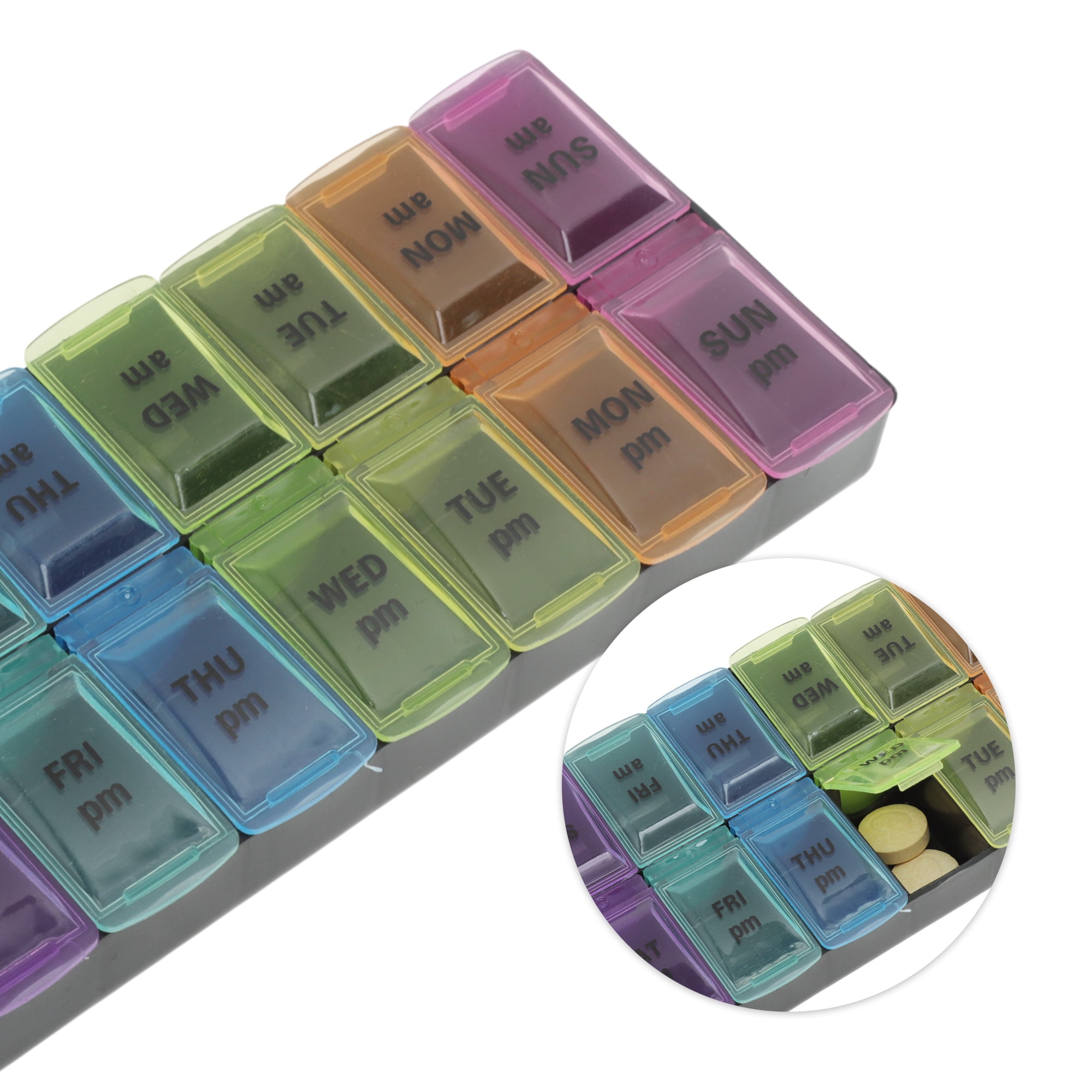 Unique Bargains 14 Grid Durable Design Double Row Pill Case 1 Pc Small