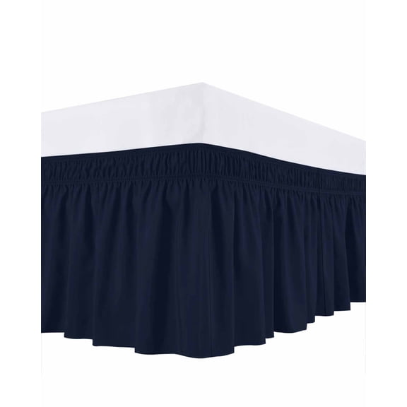 Solid Color Ruffle Bed Skirt Queen Size Dark Blue Adjustable Elastic Dust Bed Skirts Wrap Around Bedskirt Wrinkle Free Easy Fit with 18 Inch Drop