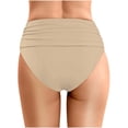 thumbnail image 3 of Women's Summer Solid Color Pleated Beach Swim Shorts - Double Layer Triangle Design, Elastic Fit, 3 of 5