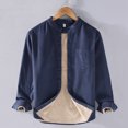 thumbnail image 2 of Men's Casual Corduroy Shirt Long Sleeve Comfortable Pocket Collarless Top Soft Breathable Stylish Versatile Men's Oversized Tee Summer Tops Streetwear, 2 of 3