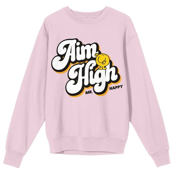 Mr. Men And Little Miss Classic Aim High Crew Neck Long Sleeve Cradle Pink Adult Sweatshirt-Medium