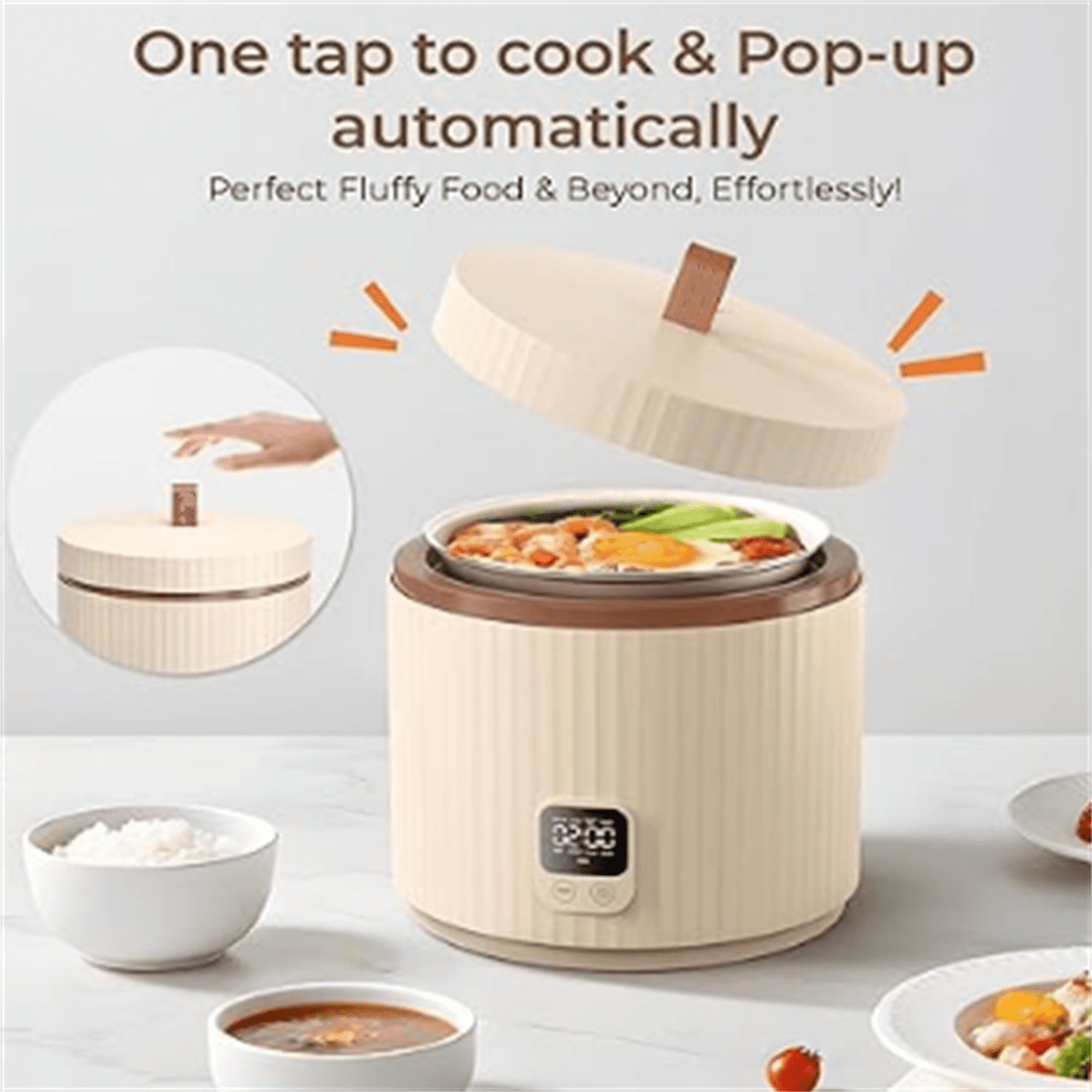Rice Cooker Small 3 Cup Uncooked /6 Cup Cooked, Modern Multifunctional Mini Rice Cooker with Display Touch Button for 1-3 People Ceramic Coated Non-Stick Pot 8 Cook Functions - Cooking & Warmer