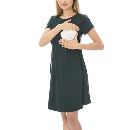

Bearsland Female Short Sleeve Midi Maternity Nursing Dress Casual Pocket Dress
