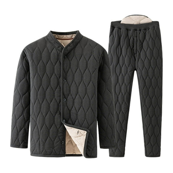 sususu Mens Suits 2 Piece,Thermal Flannel Winter Wear Set for Senior Men Cozy Padded Jacket And Trousers Outfit Comfortable Daily Casual Attire - Black