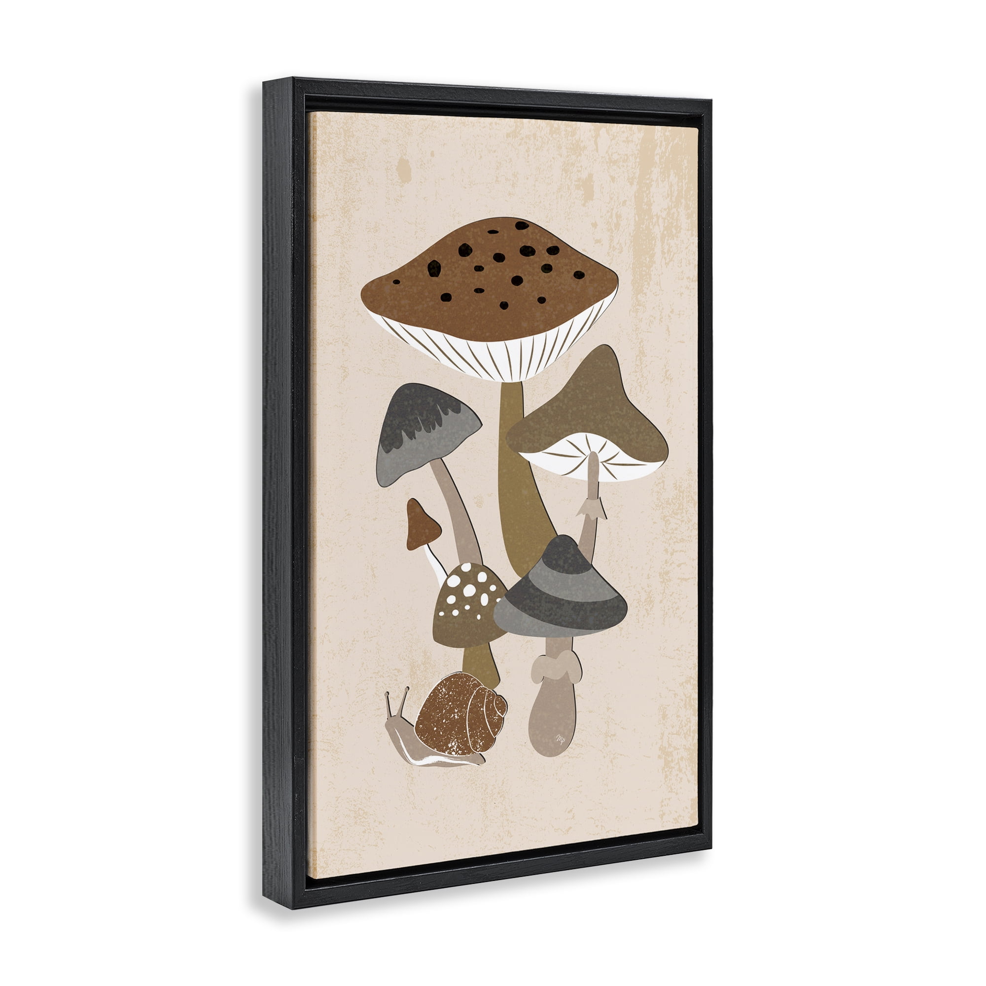 Stupell Industries Earthy Fungi Mushrooms & Snail Black Framed Floater Canvas Wall Art, design by Martina Pavlova