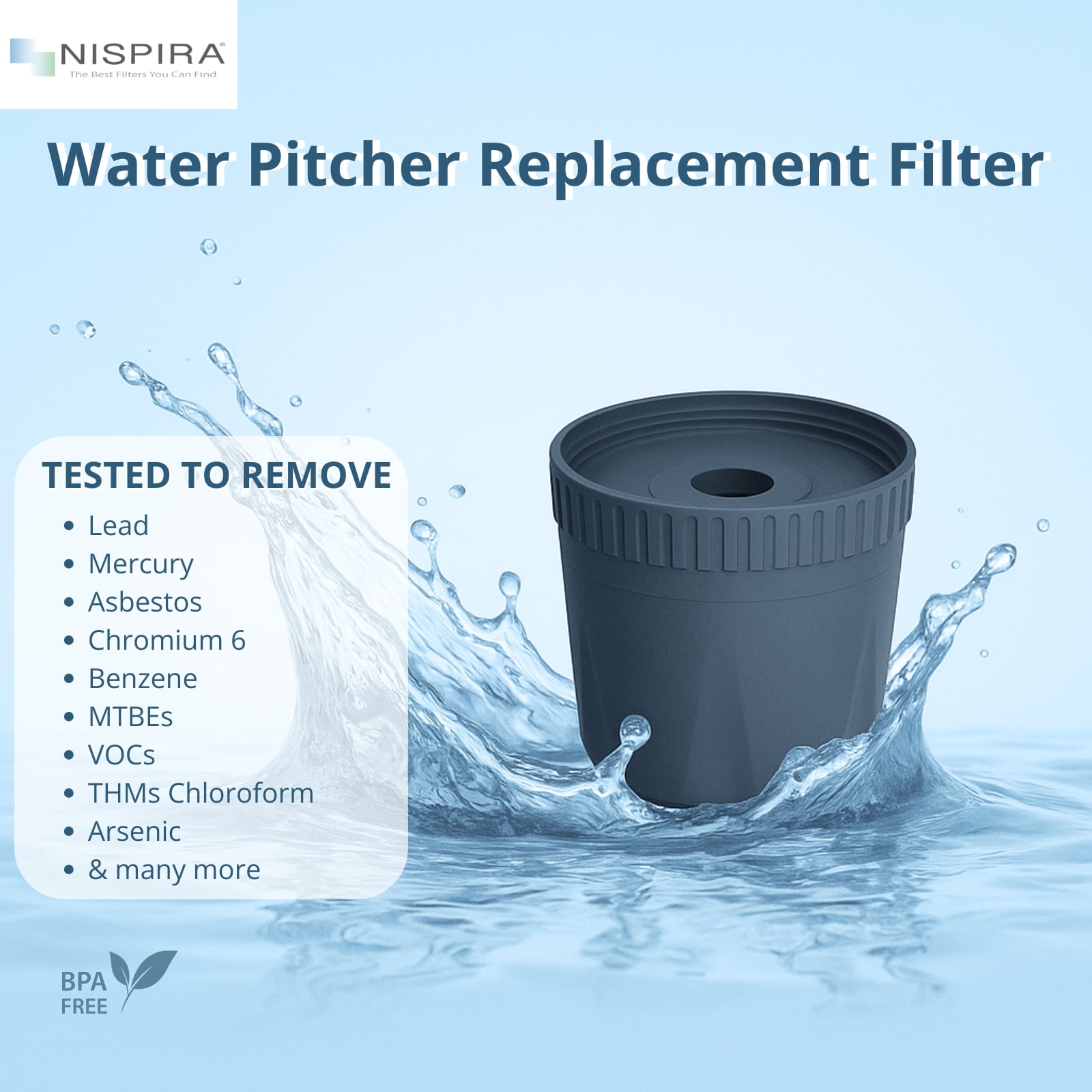 Nispira Water Pitcher Filter Replacement For Epic Nano Pitcher 150 Gallon, 2 Packs