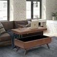 thumbnail image 5 of Owen 42 inch Wide Mid-Century Modern Lift Top Large Coffee Table Storage Ottoman in Distressed Saddle Brown Vegan Leather, 5 of 12