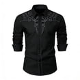 thumbnail image 2 of BUWTTED Men's Shirts Western Cowboy Vintage Retro Embroidered Print Long Sleeve Slim Fit Casual Button Down Spring Work Black Shirt L, 2 of 6
