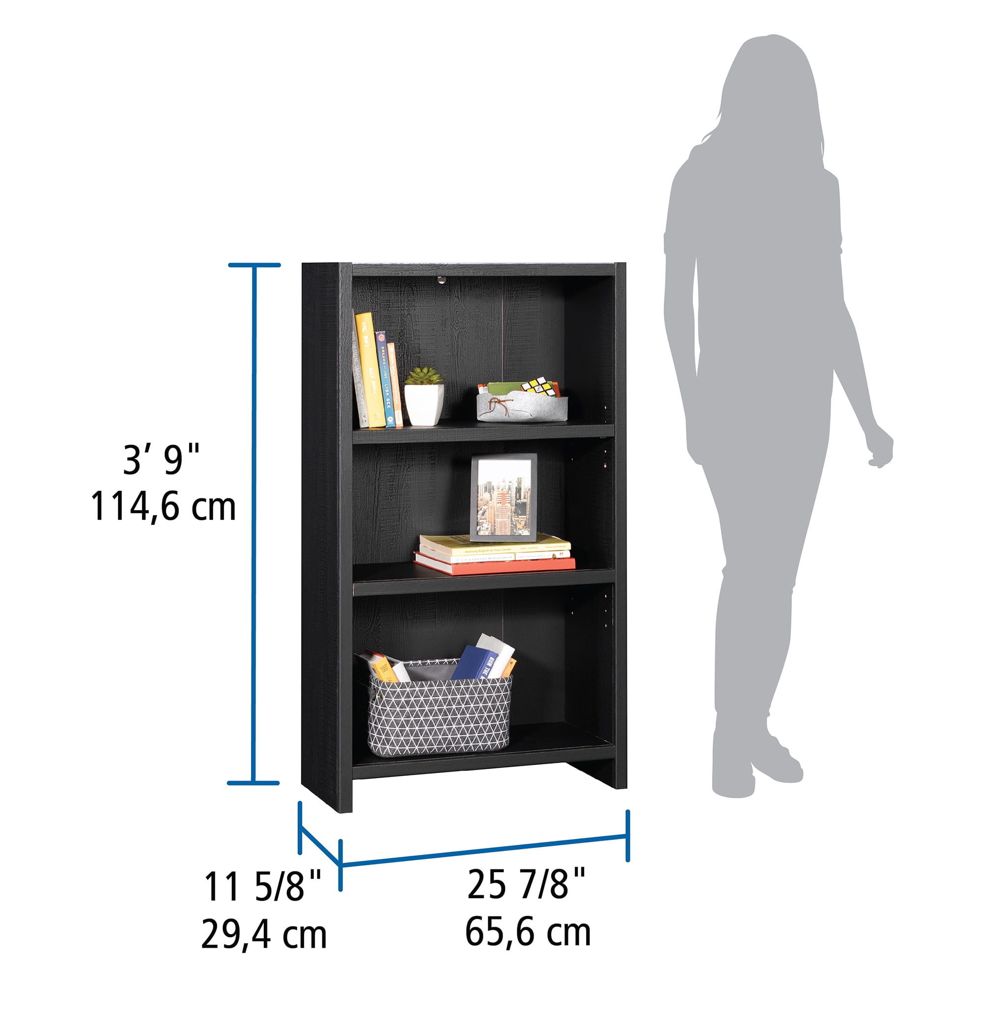 (2 pack) Mainstays Westley 3 Shelf Bookcase, Black Finish