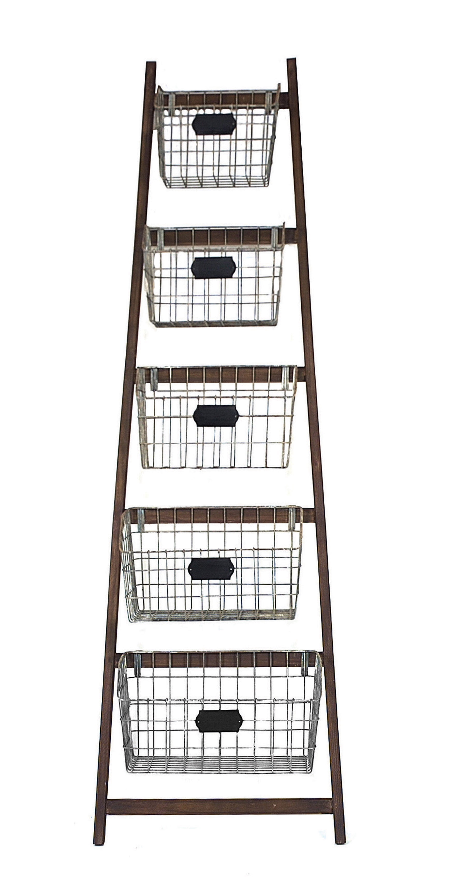 Woven Paths Wood Ladder with 5 Wire Baskets