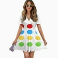 thumbnail image 2 of Twister Game Halloween Costume Women Dress V-Neck Short Sleeve Flowy Swing Party Midi Dress, 2 of 4