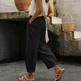 thumbnail image 6 of Yuanlook Ladies High Waist Linen Cotton Jogger Pants, Adjustable Drawstring Waist Functional Side Pockets Cuffed Cropped Loose Resort Trousers S-XXXL, 6 of 9