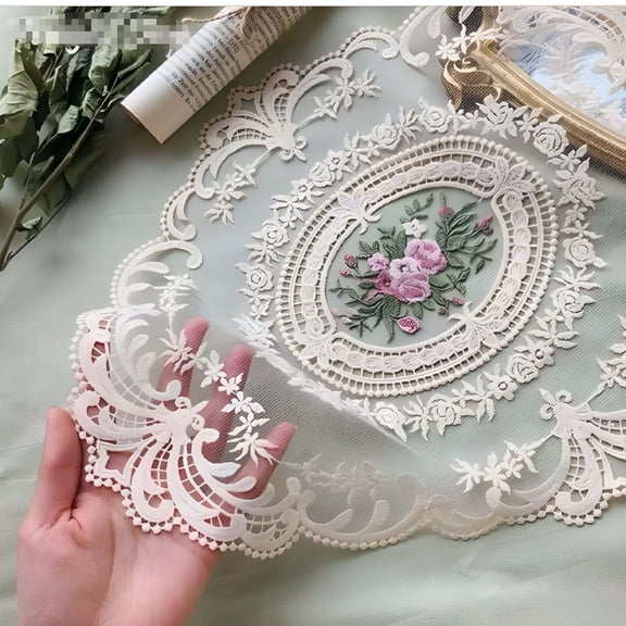 AUQ 2Pack Retro Lace Placemats,French Crochet Doilies,Handmade Embroidered Table Mats,12X16-In Beige Place Mats Cup Mat
