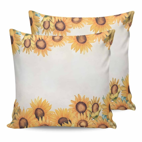 Outdoor Pillow Covers Pack of 2, Sunflower Yellow Flower Field on Beige Waterproof Throw Pillowcase Cushion Cases, Sum Floral Plant Decorative Pillow Cover for Couch Sofa Home Bed Patio