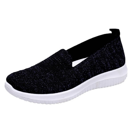 Yindaity Womens Slip On Shoes Ladies Flat Pumps Comfy Casual Loafers Trainers Sneakers Slip Resistant Work Shoes for Women Black 6.5