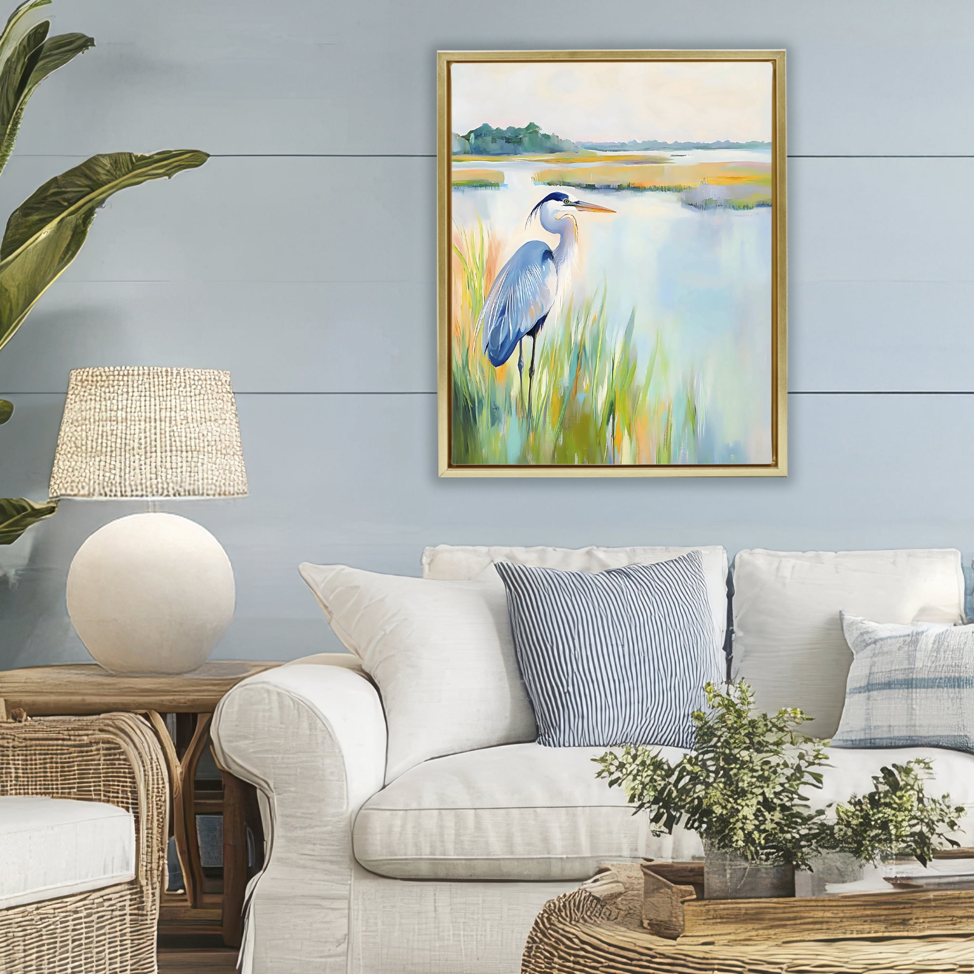 Stupell Industries Heron Perched in the Grass Gold Framed Floater Canvas Wall Art, design by Creative Studio
