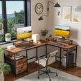 thumbnail image 2 of Furologee 66" Computer Desk, Adult Collection L-Shaped MultiFuntional Rustic Desk, Rustic Brown, 2 of 16
