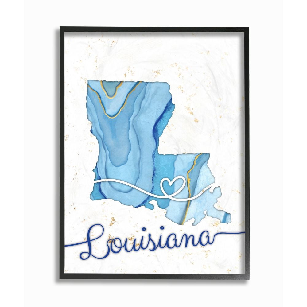 Stupell Industries Louisiana Agate Blue US State Design Framed Wall Art by Ziwei Li