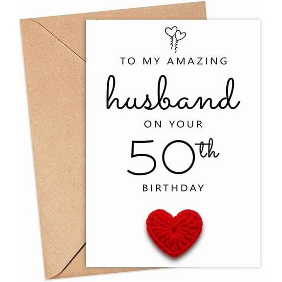 Husband 50Th Birthday Card - Handmade Crochet Heart Card - 50Th Birthday Cards For Husband - Husband's Birth - Handmade Heart Male Bday Cards - Happy 50 Old$$Office