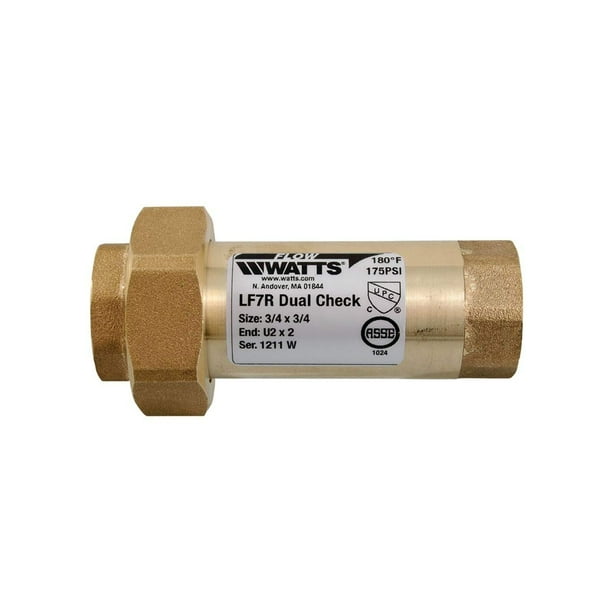 Watts LF7RU22 LeadFree Brass MPT Dual Check Valve, 3/4Inch, 1Piece