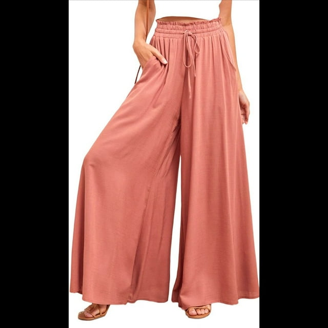 Pantalones Casuales para Mujer, con Cintura Elástica y Pierna , con Bolsillos. Naranja Rojo S