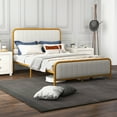 thumbnail image 2 of Costway Full Gold Metal Bed Frame Upholstered Platform Bed with Velvet Headboard, 2 of 10