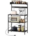 thumbnail image 1 of Distressed Black Kitchen Baker's Rack with Power Outlet & Adjustable Shelves - Coffee Bar Station for Living Room & Dining Area - 31.5" x 16.5" x 53.9", 1 of 7