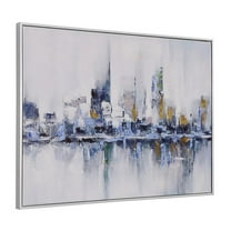Pemberly Row Cityscape Abstract Wall Art 24 x 32 with Silver Frame in Teal
