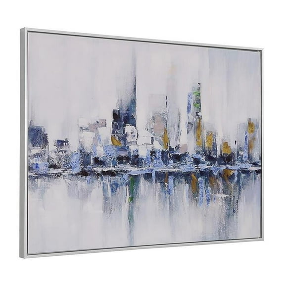 Pemberly Row Cityscape Abstract Wall Art 24 x 32 with Silver Frame in Teal