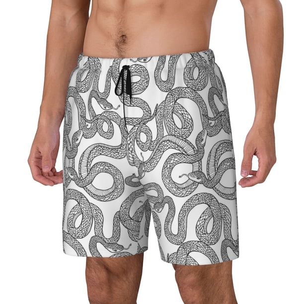Balery Snake Bañador para hombre, shorts de playa de secado rápido con entrepierna y forro de compresión-Small