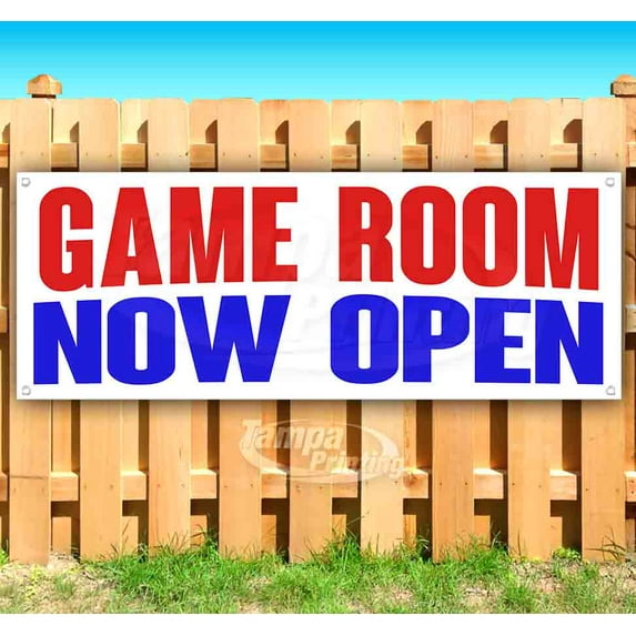 Game Room Now Open 13 oz Vinyl Banner With Metal Grommets
