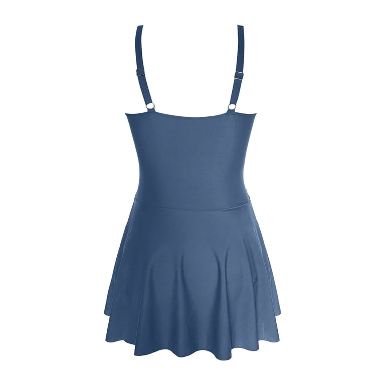 chinese dress ladies Longitude Women's Whimsical Empire Princess Seam Long Torso Swim Dress - Blue