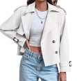 thumbnail image 2 of Double Breasted Women Solid Color Casual Crop Trench Coat Lady Office Jacket with Pocket, 2 of 6