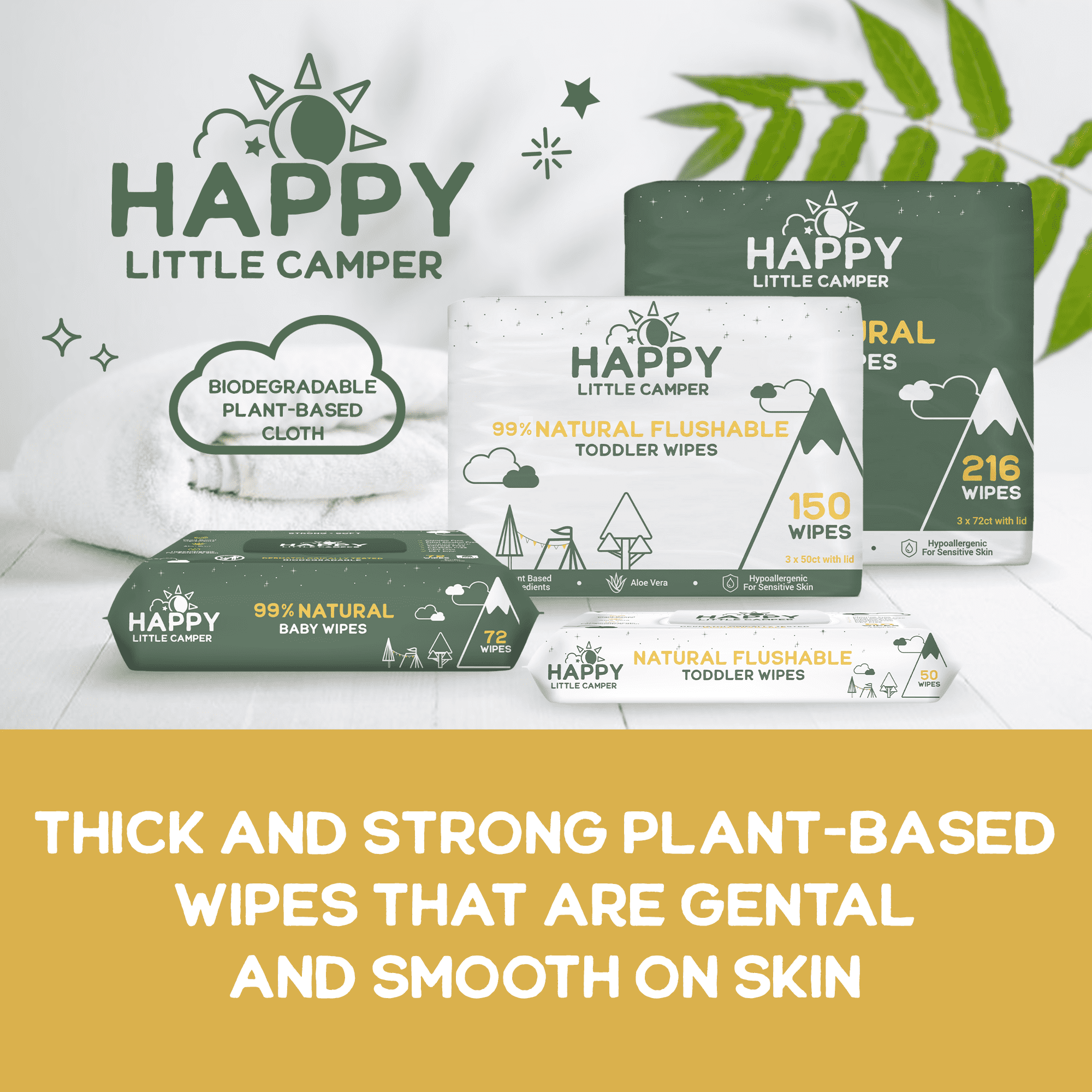 Happy Little Camper Natural Flushable Wipes Unscented 600 Count (12x 50ct)
