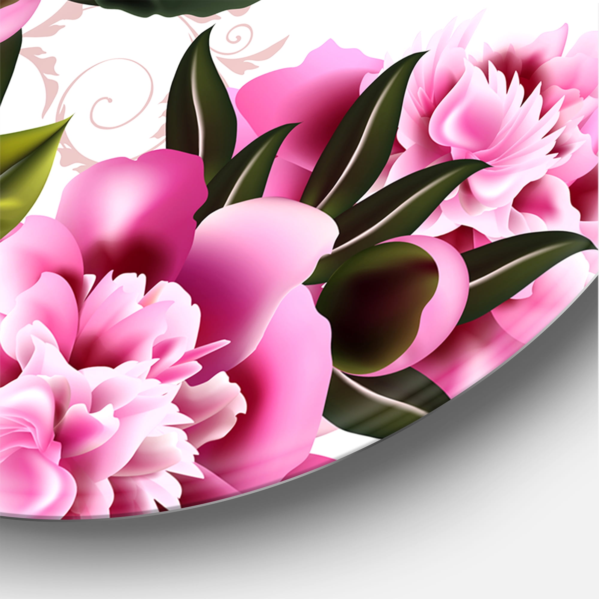 Designart 'Peony Vintage Flowers' Traditional Circle Metal Wall Art 11x11 - Disc of 11