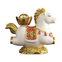 ZJNGJC Feng Shui Chinese Zodiac Year of The Horse Statue, Money Attracting Wealth Home Decor Ornament, Fortune Horse with Gold Ingot & Gourd, Office Desktop Decoration A