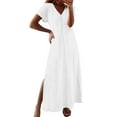 thumbnail image 2 of Plus Size Summer Dresses, Women's Fashion Crewneck Loose Half Sleeve Solid Knee-length Dress(White,L), 2 of 5