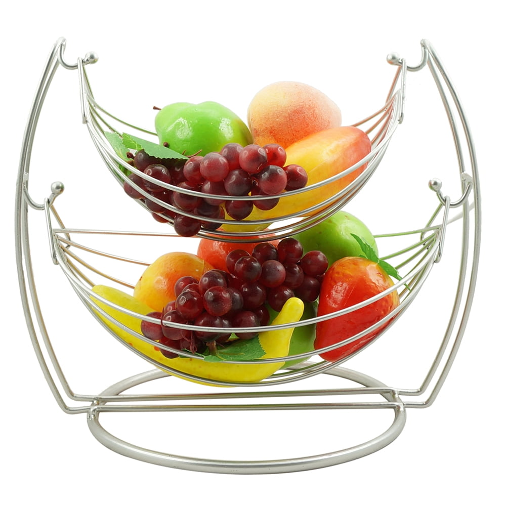 2 Tier Fruit Basket Double Hammock Kitchen Produce Storage Organizer