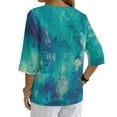 thumbnail image 2 of Xoenoiee Paint Splatter Print Womens 3/4 Sleeve Tops Cotton Linen Shirts V Neck Lace Casual Loose Fit Blouses Button Down Boho Tees, Size S, 2 of 7