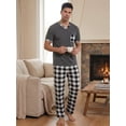 thumbnail image 3 of LANBAOSI Mens Pajamas Set Short Sleeve T-shirt and Plaid PJ Pants Set Soft Lounge Set, 3 of 8