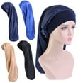 thumbnail image 4 of Dress Choice Women Long Satin Sleep Cap Large Soft Elastic Wide Band Silk Hat Night Sleeping hair Cap for Women Girls to Protect Hair, 4 of 8