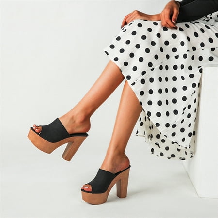 

absuyy Women s Platform Sandals Casual Fish Mouth Summer Slide Sandals #220 Black