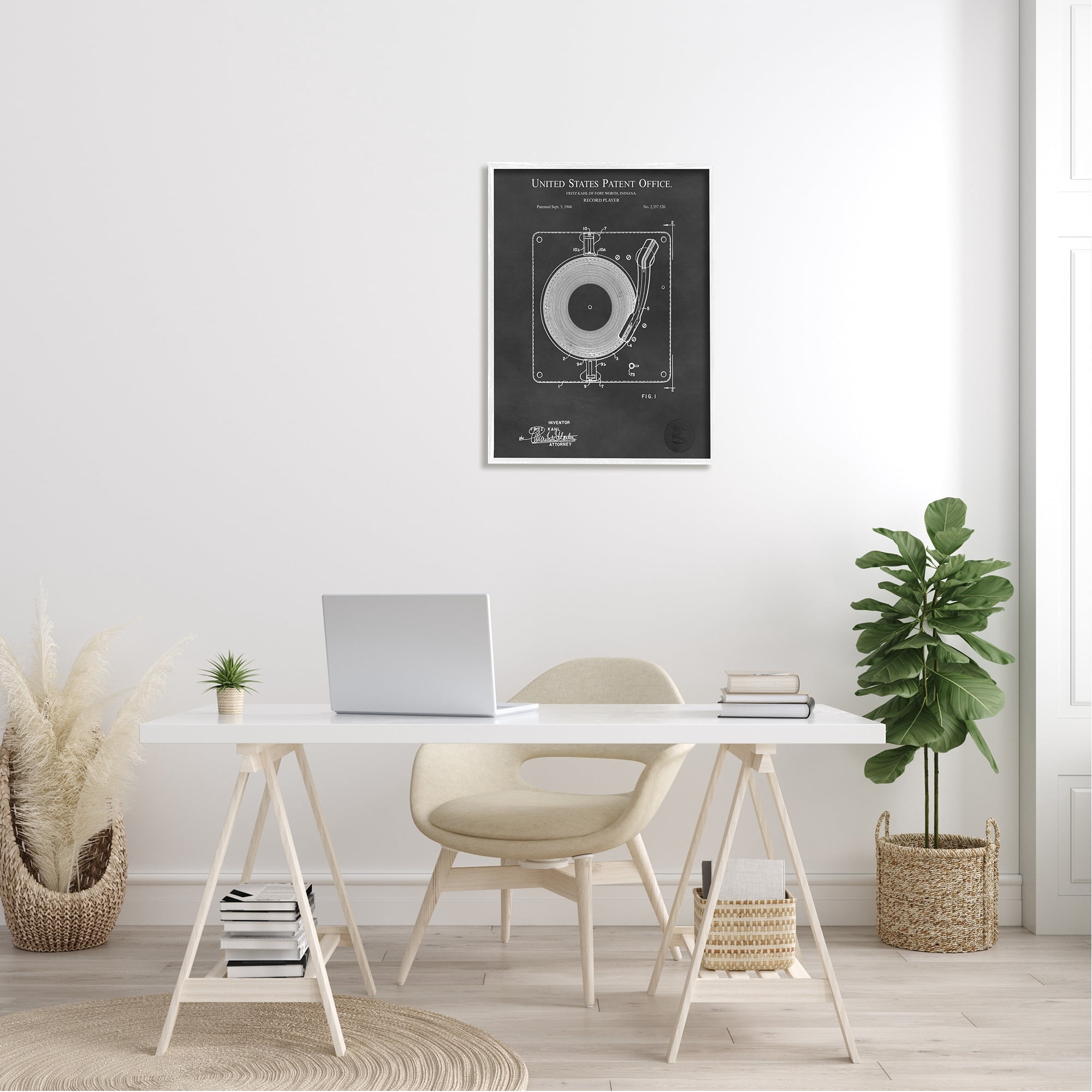 Stupell Industries Turntable Record Player Diagram Blueprint Patent Text Framed Wall Art, 24 x 30, Design by Karl Hronek