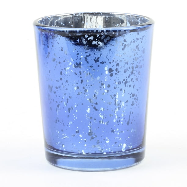 Koyal Wholesale 12 Pack Navy Blue Antique Votive Cups Mercury Glass Candle Holders Wedding