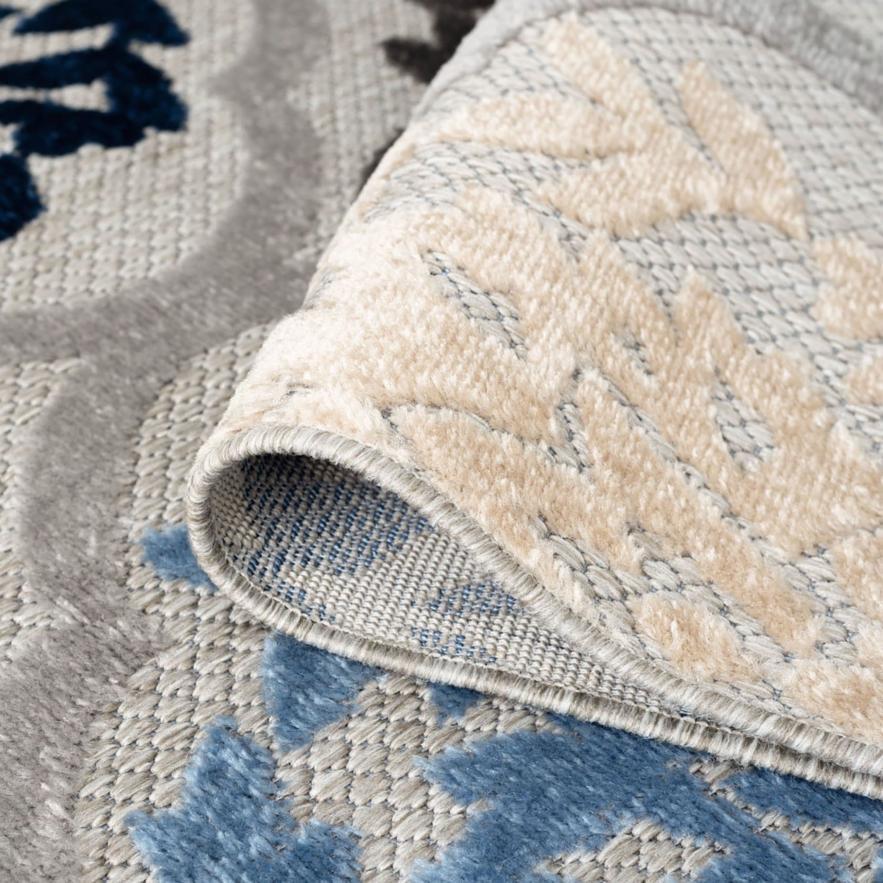 Oasis Modern Medallion Blue and Cream Polypropylene Indoor Outdoor Area Rug, 8'x10' Rectangle