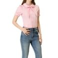 thumbnail image 4 of INSPIRE CHIC Women's Blouse Vintage Peter Pan Collar Tie Neck Casual Cute Cotton Button-Up Shirt XL Pink, 4 of 7