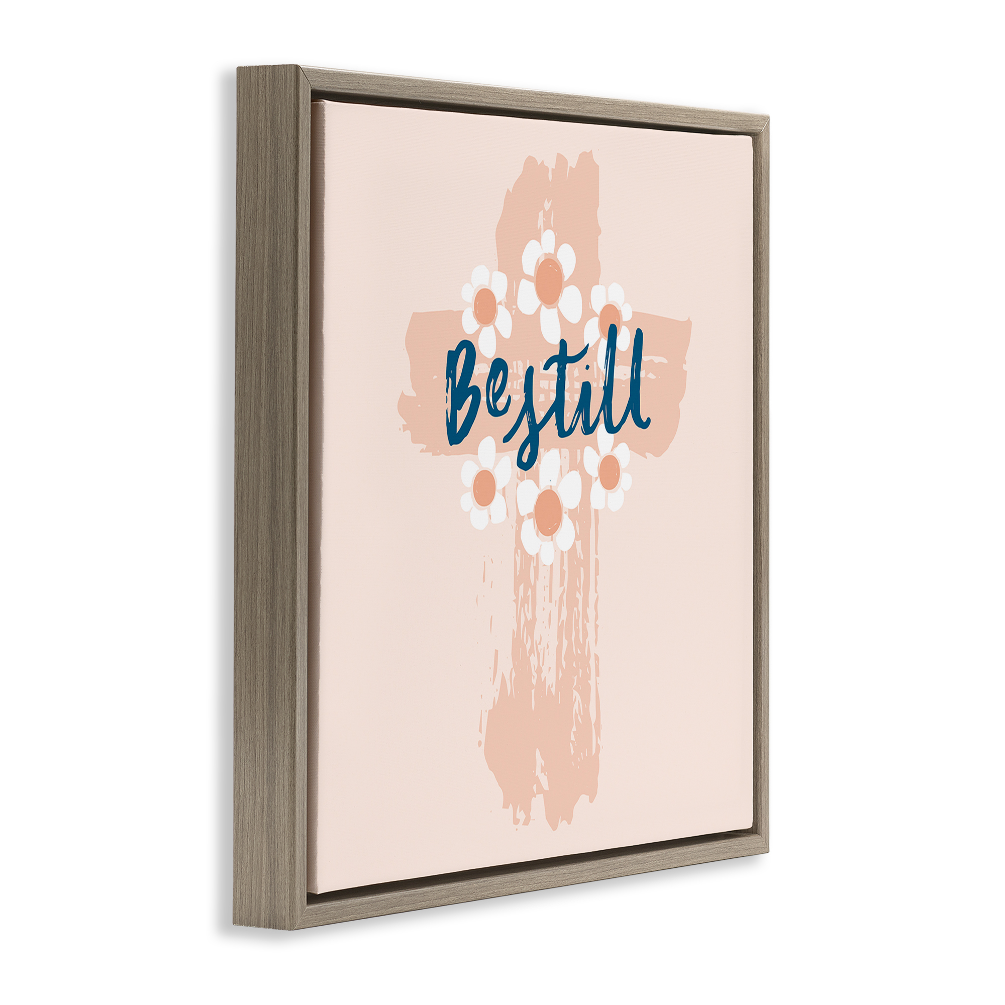 Stupell Industries Be Still Pastel Cross Religious Painting Brown Floater Framed Art Print Wall Art, 18 x 18